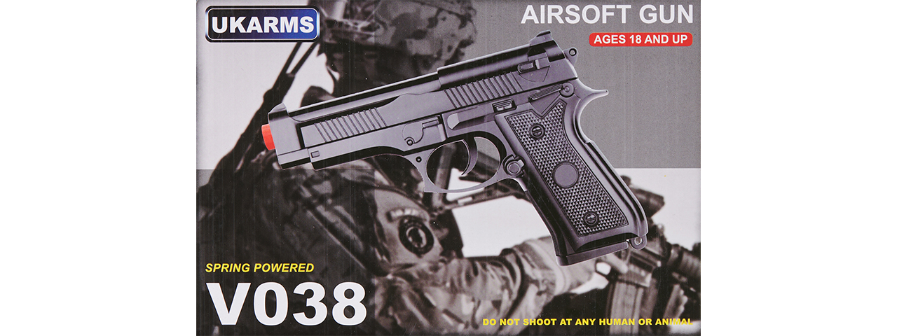 UK Arms V038 Spring Powered Airsoft Pistol (Color: Black) - Click Image to Close