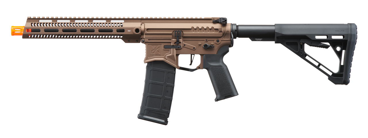 Zion Arms R15 Mod 1 Long Rail Airsoft Rifle with Delta Stock (Color: Bronze) - Click Image to Close