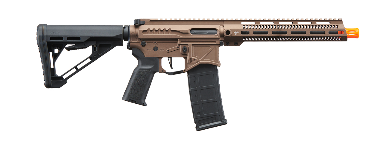 Zion Arms R15 Mod 1 Long Rail Airsoft Rifle with Delta Stock (Color: Bronze) - Click Image to Close