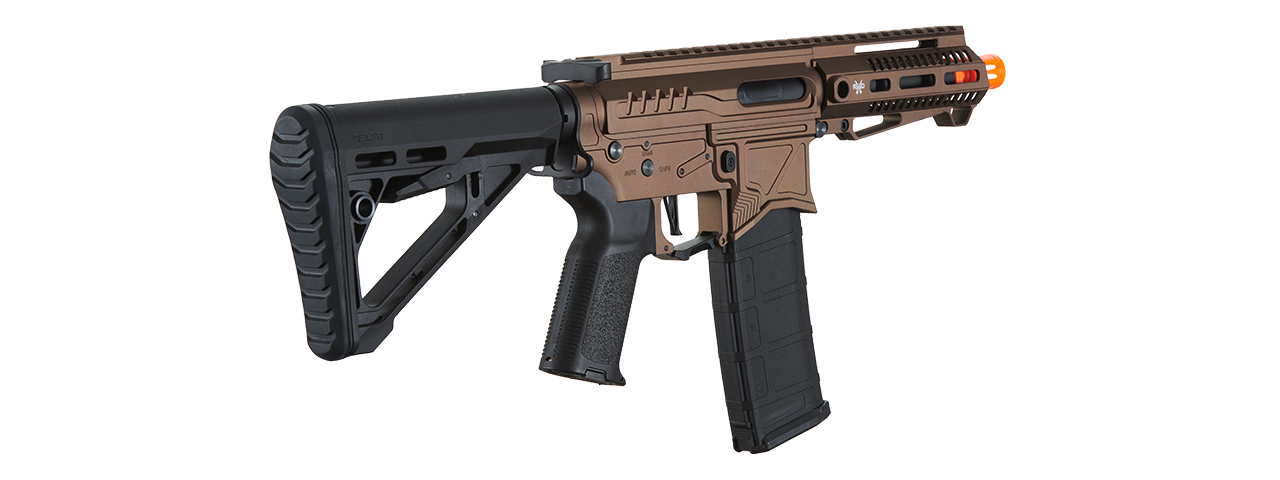 Zion Arms R15 Mod 1 Short Barrel Airsoft Rifle with Delta Stock (Color: Bronze) - Click Image to Close