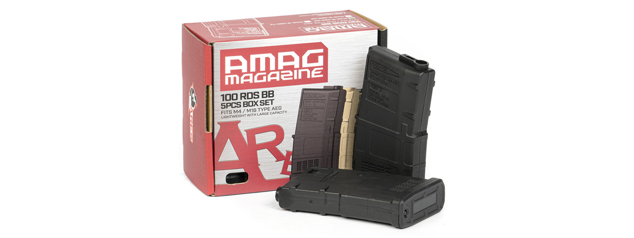 Ares M4 AMAG 100rd 5 AEG Magazine Box Set - (Black)