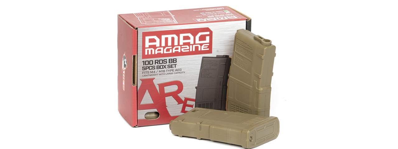 Ares M4 AMAG 100rd 5 AEG Magazine Box Set - (Dark Earth)