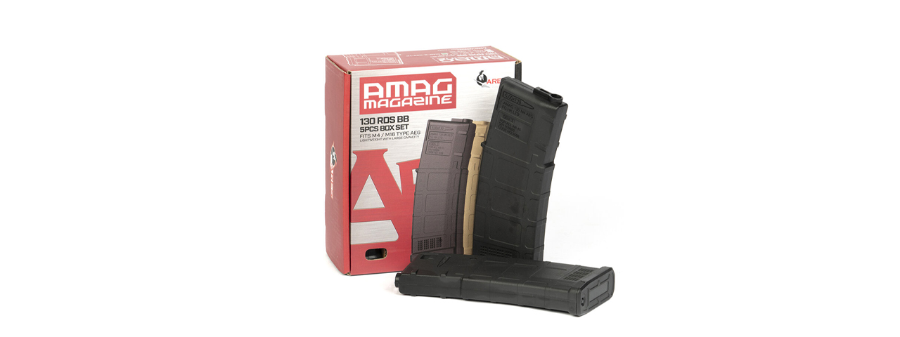 Ares M4 AMAG 130rd 5 AEG Magazine Box Set - (Black)