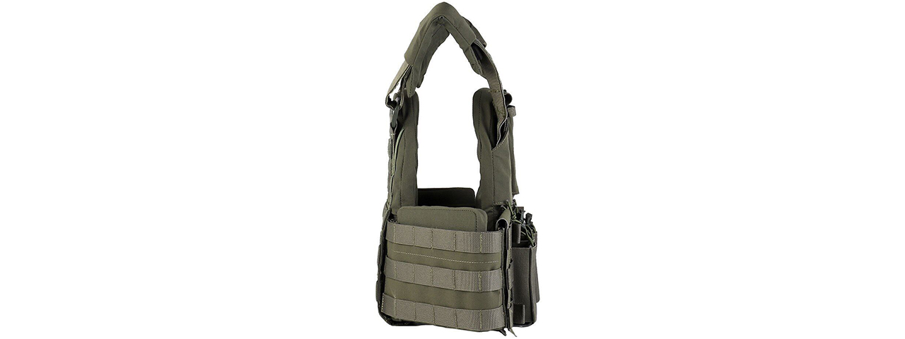 Tactical Chest Plate Carrier with Triple MOLLE Magazine Hunting Vest Front and Airsoft Gear Back Bag - (OD Green)