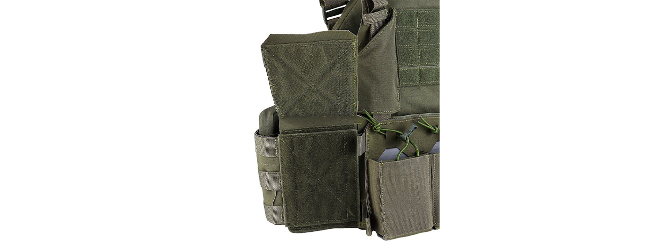 Tactical Chest Plate Carrier with Triple MOLLE Magazine Hunting Vest Front and Airsoft Gear Back Bag - (OD Green)