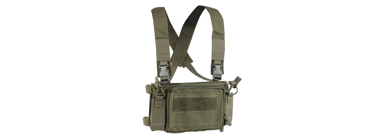 Tactical Vest Triple 5.56 Mag Front w/ Double 9MM Mag Side Pouches Airsoft Kit - (OD Green)