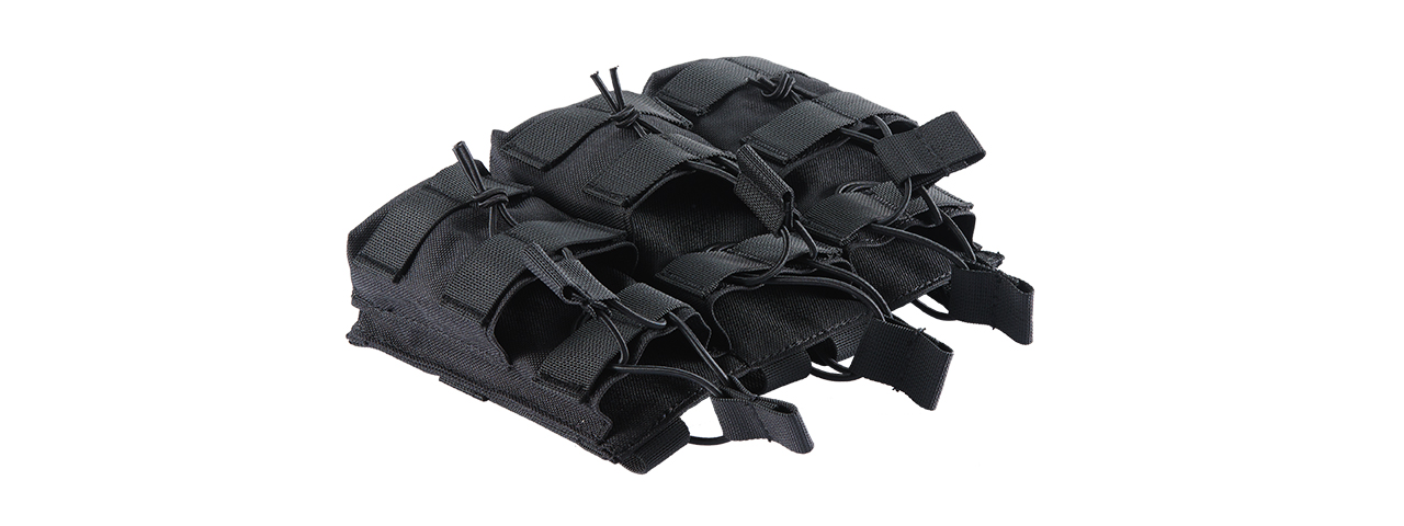 AR/AK 6 Pouch Magazine Holder Open-Top Triple Tactical Stacker Mag Pouch - (Black) - Click Image to Close