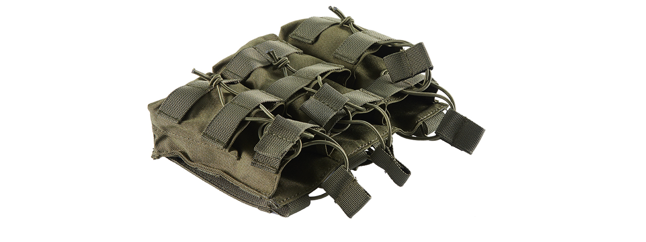 AR/AK 6 Pouch Magazine Holder Open-Top Triple Tactical Stacker Mag Pouch - (OD Green) - Click Image to Close