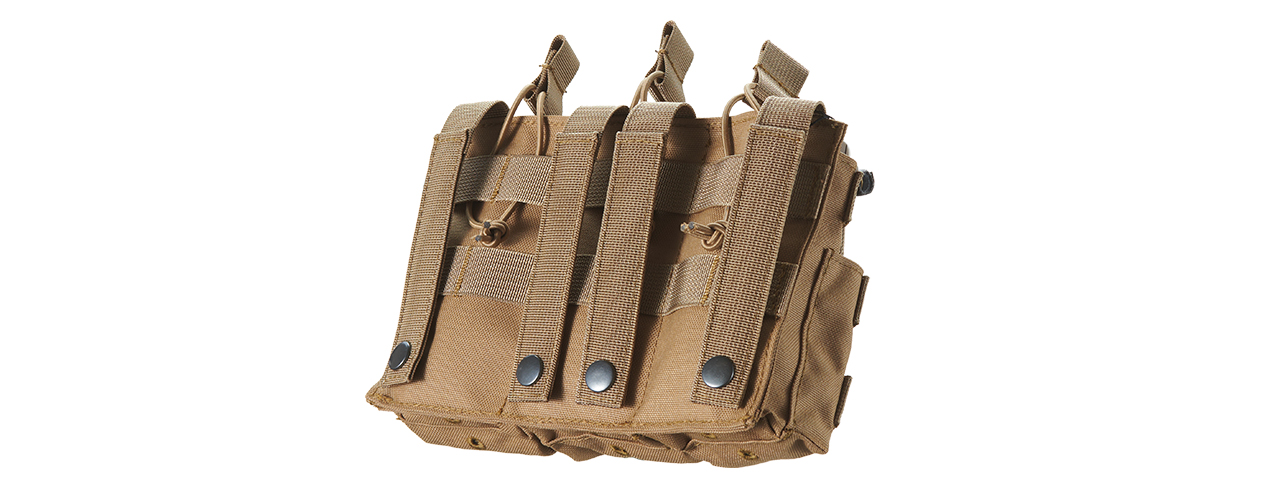 AR/AK 6 Pouch Magazine Holder Open-Top Triple Tactical Stacker Mag Pouch - (Tan) - Click Image to Close
