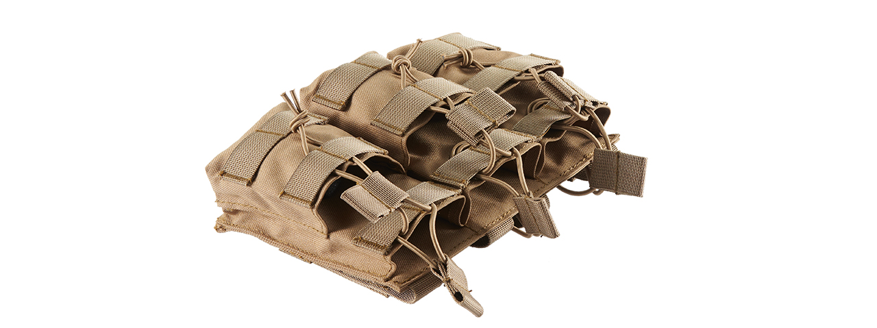 AR/AK 6 Pouch Magazine Holder Open-Top Triple Tactical Stacker Mag Pouch - (Tan) - Click Image to Close