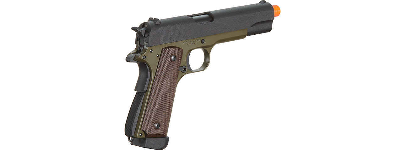 KJW Full Metal M1911-A1 CO2 Gas Blowback GBB Airsoft Pistol - (OD Green) - Click Image to Close