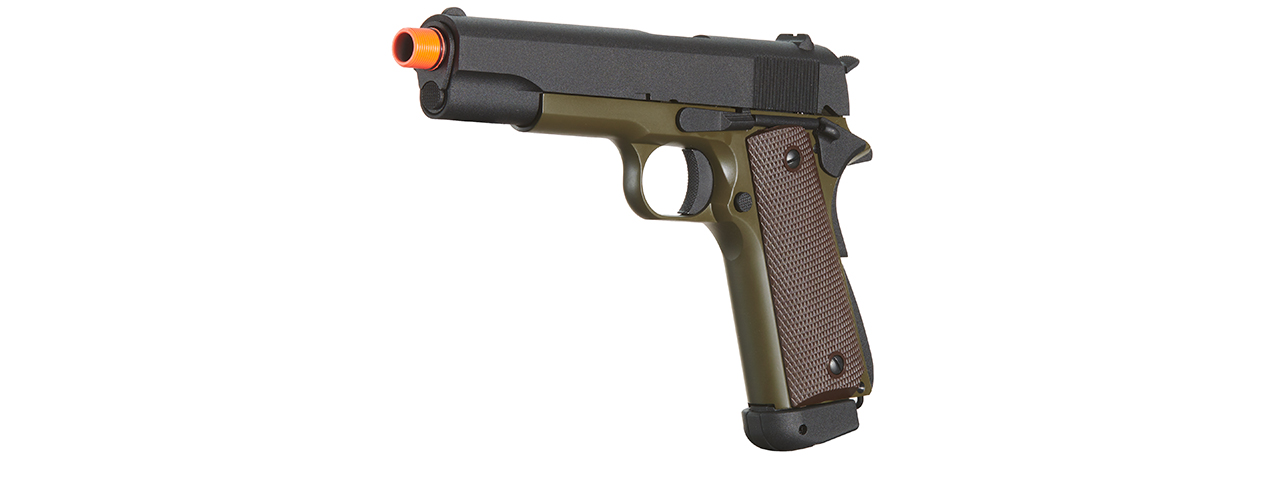 KJW Full Metal M1911-A1 CO2 Gas Blowback GBB Airsoft Pistol - (OD Green) - Click Image to Close