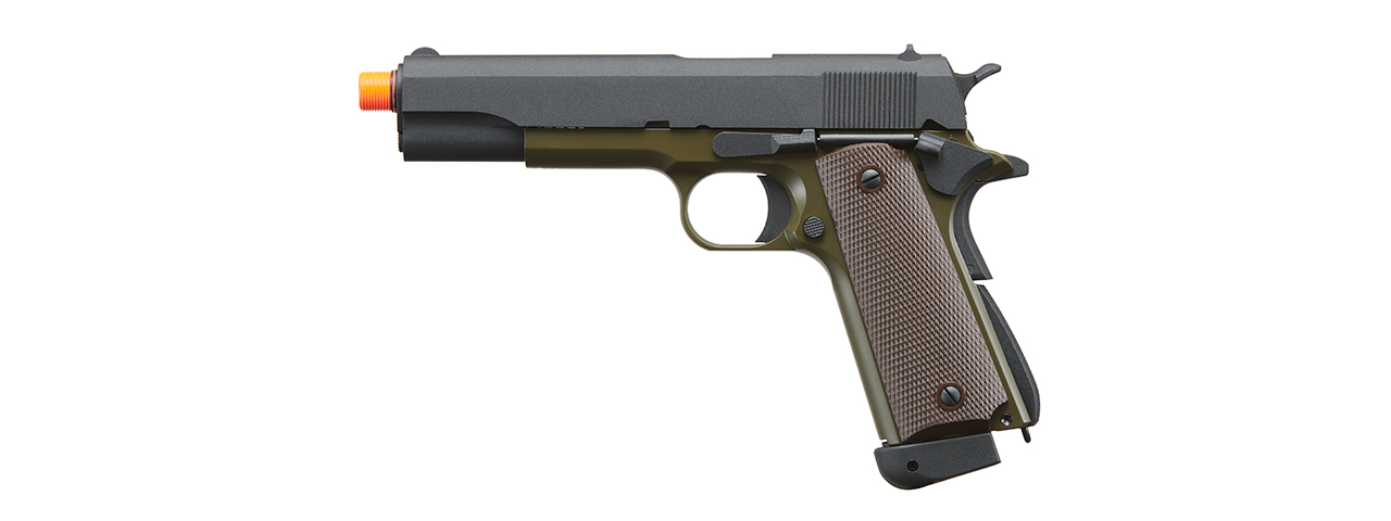 KJW Full Metal M1911-A1 CO2 Gas Blowback GBB Airsoft Pistol - (OD Green) - Click Image to Close