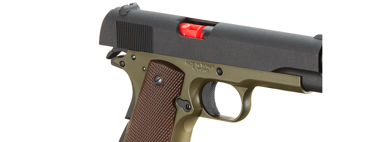 KJW Full Metal M1911-A1 CO2 Gas Blowback GBB Airsoft Pistol - (OD Green)