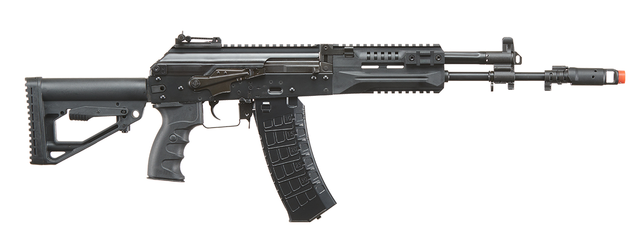 LCT AK LCK-12 Stamped Steel Airsoft AEG w/ Side-Folding Stock Tube & GATE ASTER V2 SE Expert - (Black) - Click Image to Close