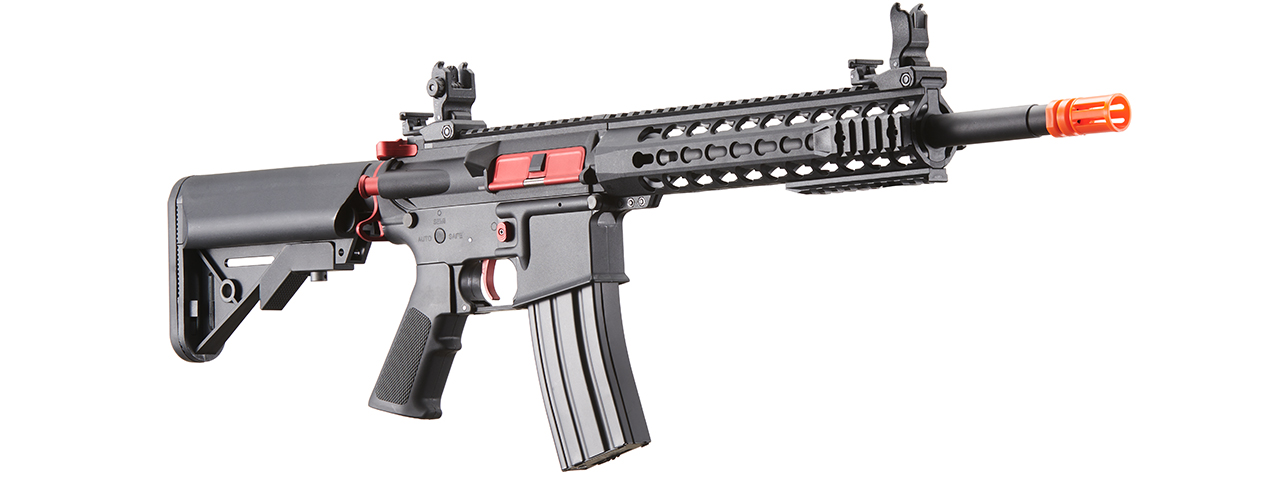 Lancer Tactical Gen 2 10" Keymod M4 Carbine Airsoft AEG Rifle with Red Accents - (Black) - Click Image to Close