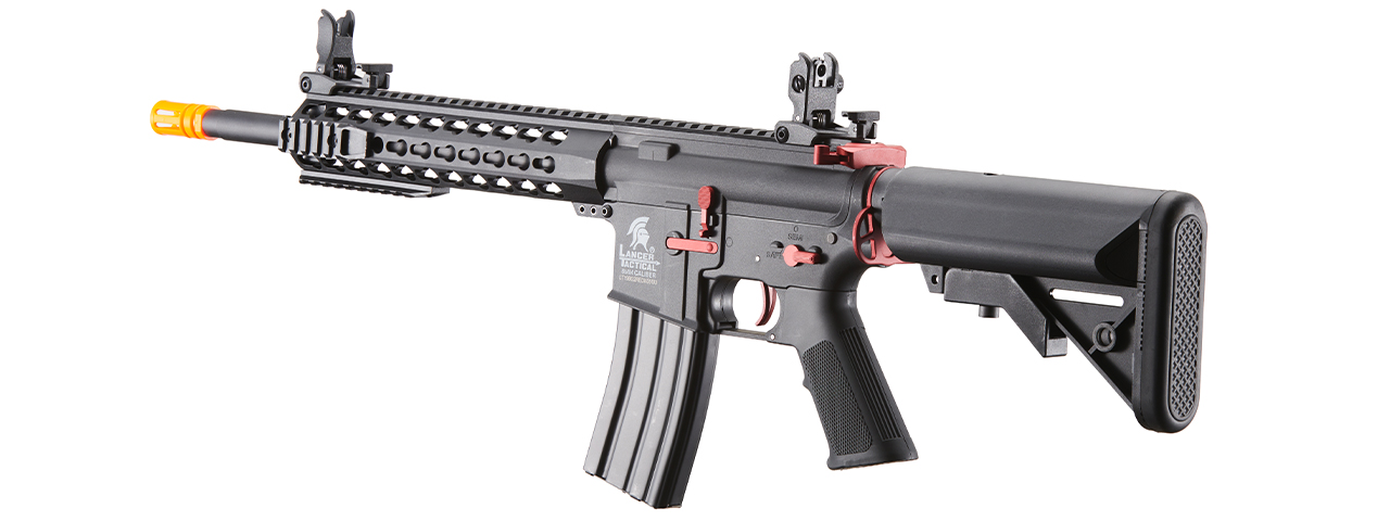 Lancer Tactical Gen 2 10" Keymod M4 Carbine Airsoft AEG Rifle with Red Accents - (Black) - Click Image to Close