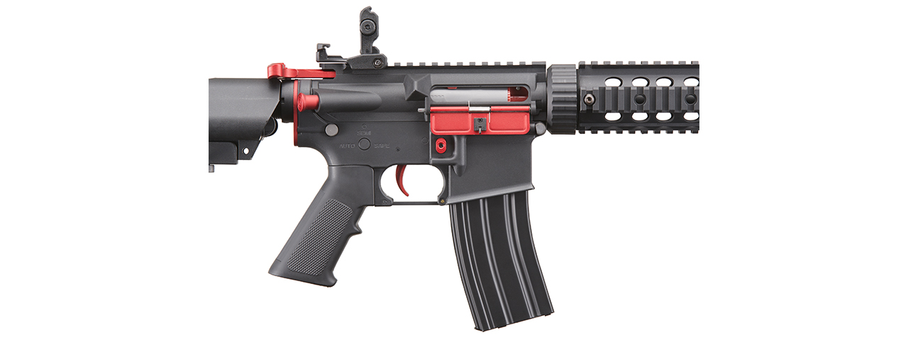 Lancer Tactical Gen 2 10" Keymod M4 Carbine Airsoft AEG Rifle with Red Accents - (Black) - Click Image to Close