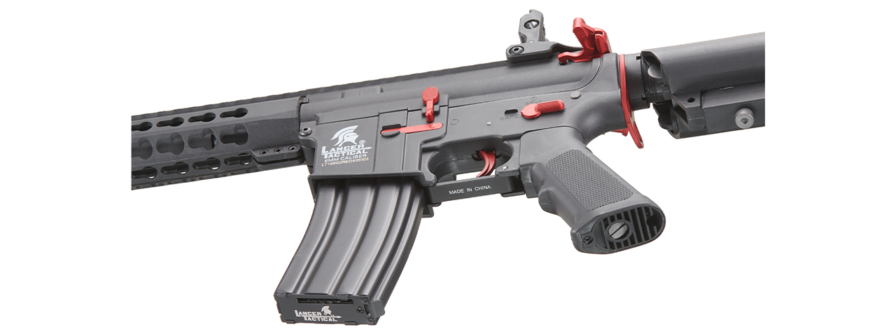 Lancer Tactical Gen 2 10" Keymod M4 Carbine Airsoft AEG Rifle with Red Accents - (Black)