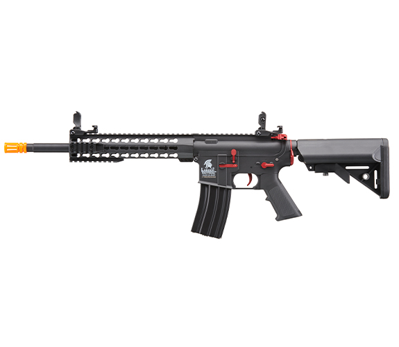 Lancer Tactical Gen 2 10" Keymod M4 Carbine Airsoft AEG Rifle with Red Accents - (Black) - Click Image to Close