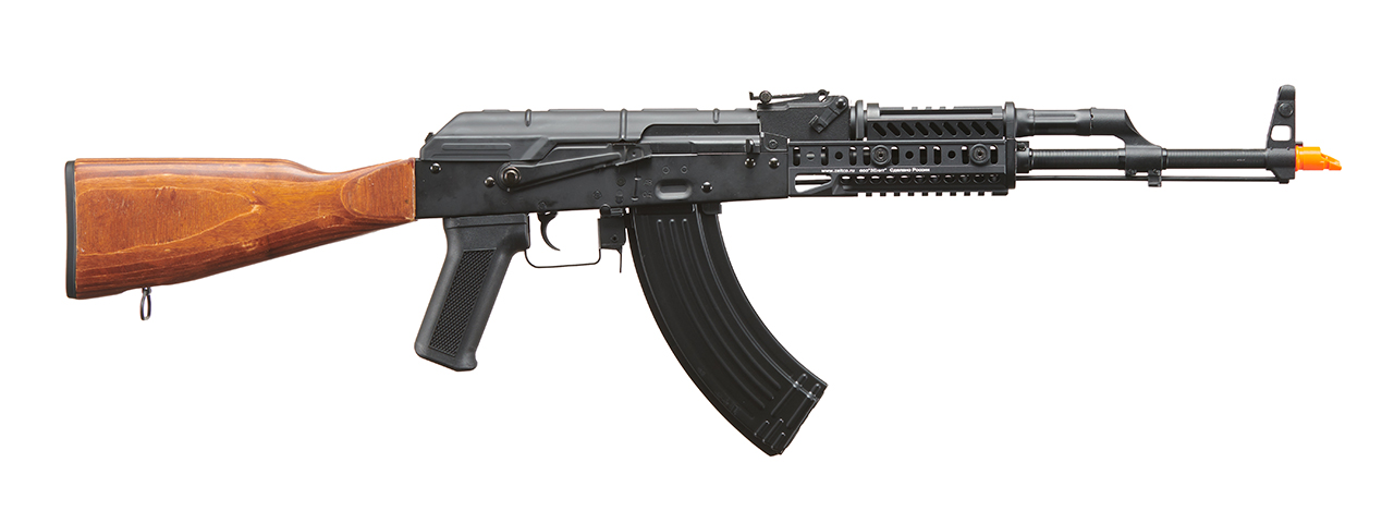 Lancer Tactical AK-Series AK-74M AEG Airsoft Rifle Non ETU w/ ACW-272 Gas Tube Cover, ACW-273 Handguard, Wood Stock & SG-11B Mag - (Black) - Click Image to Close