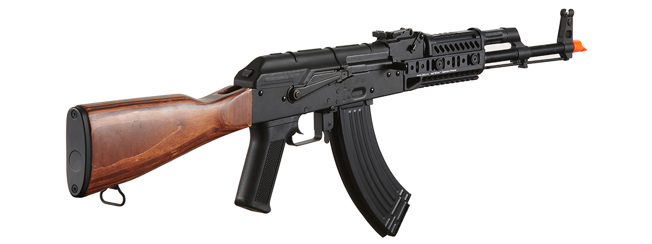 Lancer Tactical AK-Series AK-74M AEG Airsoft Rifle Non ETU w/ ACW-272 Gas Tube Cover, ACW-273 Handguard, Wood Stock & SG-11B Mag - (Black) - Click Image to Close