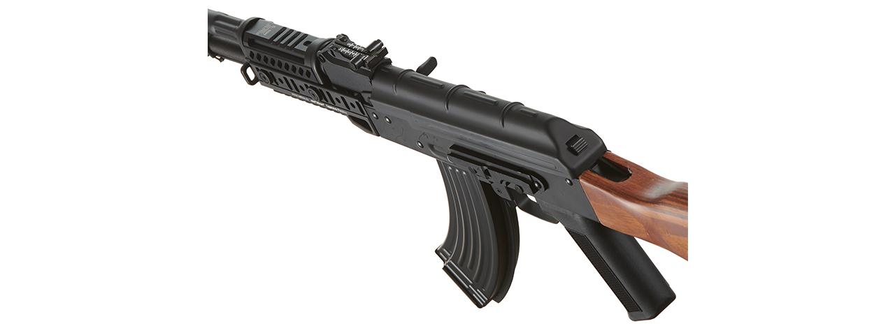 Lancer Tactical AK-Series AK-74M AEG Airsoft Rifle Non ETU w/ ACW-272 Gas Tube Cover, ACW-273 Handguard, Wood Stock & SG-11B Mag - (Black)