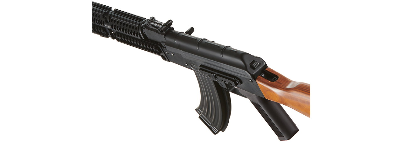 Lancer Tactical AK-Series AK-74M AEG Airsoft Rifle w/ Flash Hider ACW-228 Gas Tube Cover, ACW-229 Handguard, Wood Stock & SG-11B Mag - (Black)