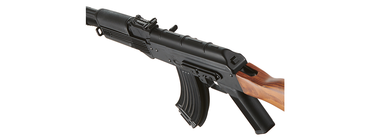 Lancer Tactical AK-Series AK-74M AEG Airsoft Rifle Non ETU w/ Wood Stock & SG-11B Mag - (Black) - Click Image to Close