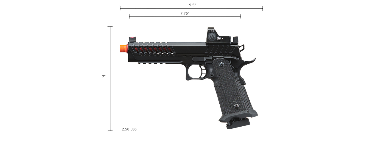 Lancer Tactical Knightshade Hi-Capa Gas Blowback Airsoft Pistol w/ Red Dot Sight - (Red)