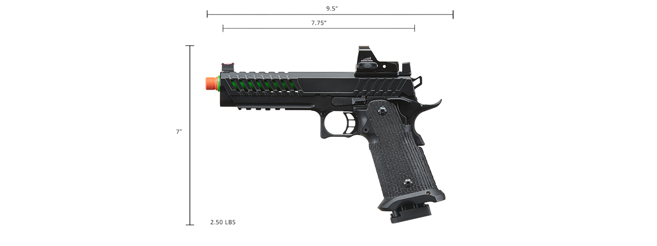 Lancer Tactical Knightshade Hi-Capa Gas Blowback Airsoft Pistol w/ Micro Red Dot Sight - (Green) - Click Image to Close