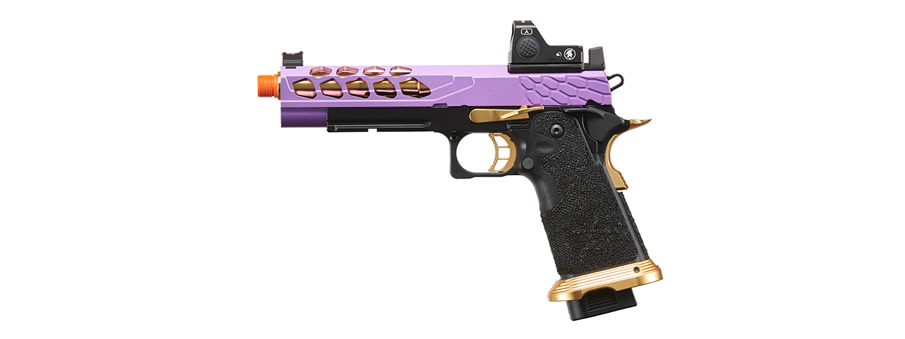 Lancer Tactical Stryk Hi-Capa 5.1 Gas Blowback Airsoft Pistol w/ Red Dot Sight - (Purple & Gold)