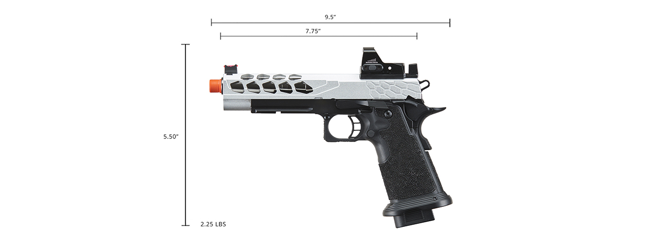 Lancer Tactical Stryk Hi-Capa 5.1 Gas Blowback Airsoft Pistol w/ Micro Red Dot Sight - (Black & Silver)