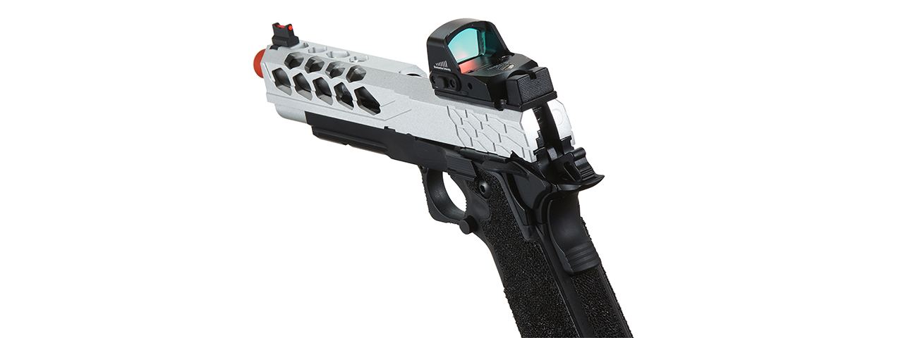 Lancer Tactical Stryk Hi-Capa 5.1 Gas Blowback Airsoft Pistol w/ Micro Red Dot Sight - (Black & Silver)