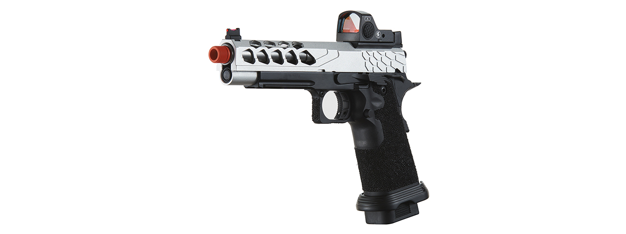 Lancer Tactical Stryk Hi-Capa 5.1 Gas Blowback Airsoft Pistol w/ Red Dot Sight - (Black & Silver) - Click Image to Close