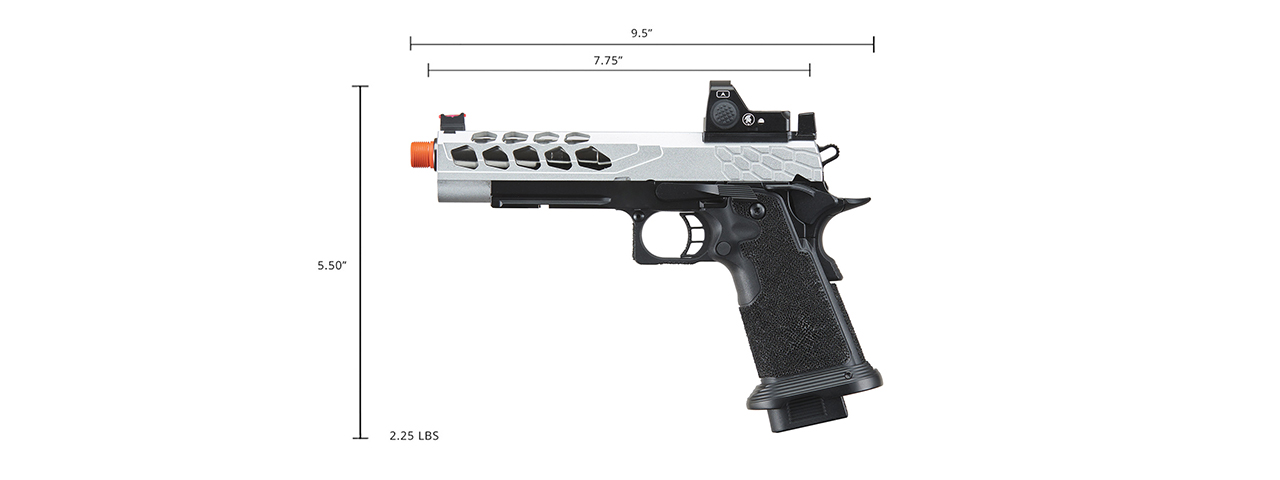 Lancer Tactical Stryk Hi-Capa 5.1 Gas Blowback Airsoft Pistol w/ Red Dot Sight - (Black & Silver)