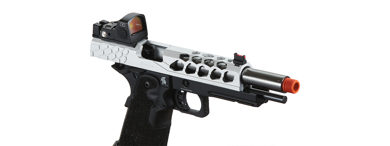 Lancer Tactical Stryk Hi-Capa 5.1 Gas Blowback Airsoft Pistol w/ Red Dot Sight - (Black & Silver) - Click Image to Close