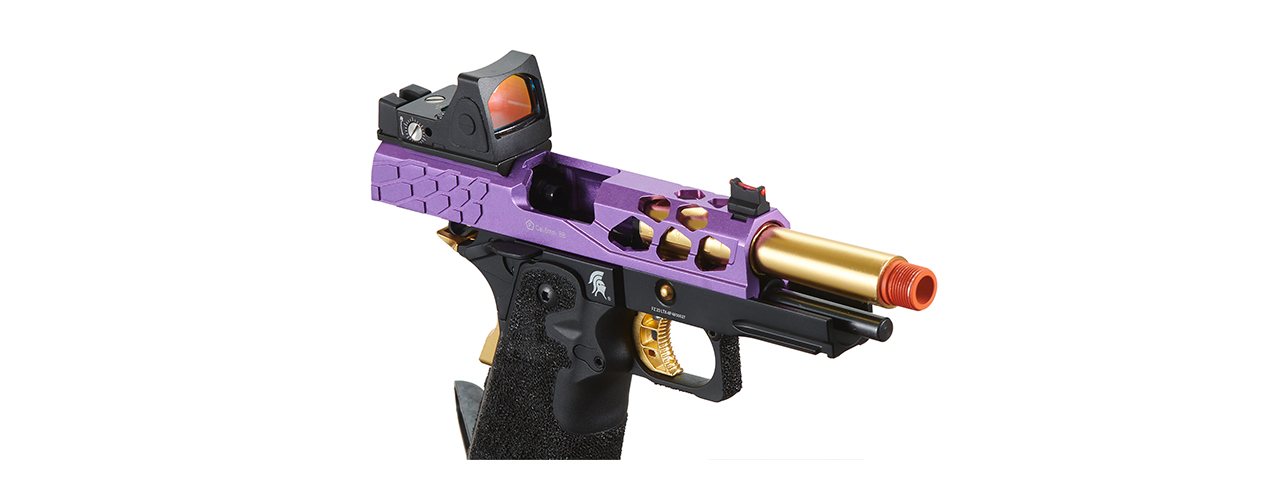 Lancer Tactical Stryk Hi-Capa 4.3 Gas Blowback Airsoft Pistol w/ Reflex Red Dot Sight - (Black, Purple, & Gold) - Click Image to Close