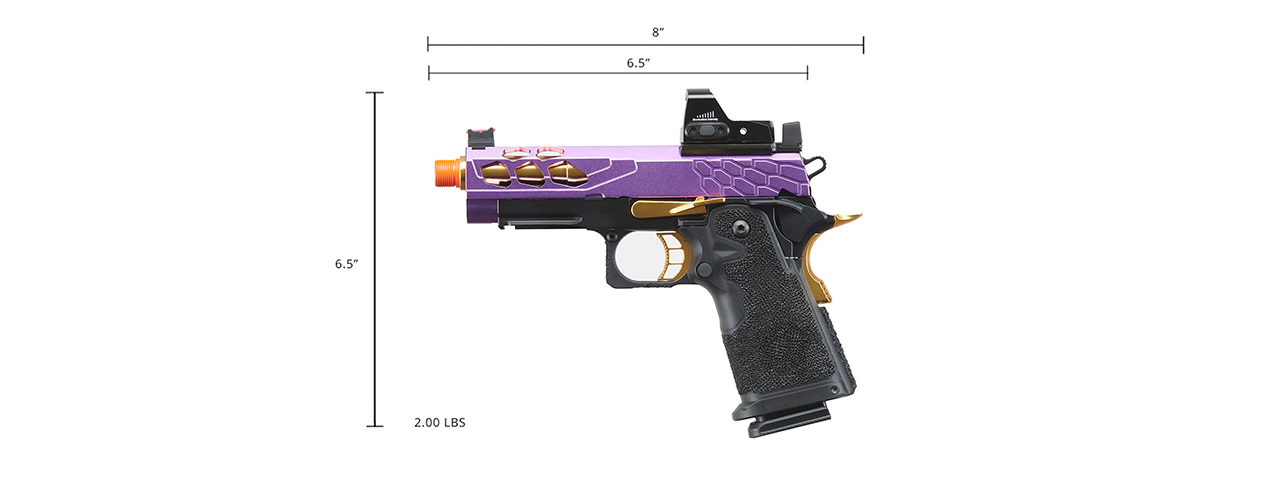 Lancer Tactical Stryk Hi-Capa 4.3 Gas Blowback Airsoft Pistol w/ Micro Red Dot Sight (Black, Purple, Gold)