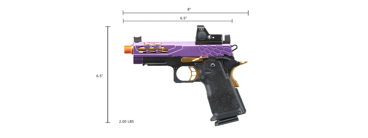 Lancer Tactical Stryk Hi-Capa 4.3 Gas Blowback Airsoft Pistol w/ Red Dot Sight (Black, Purple, Gold)