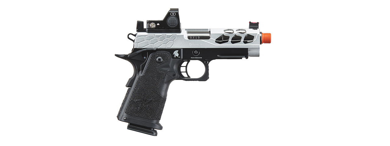 Lancer Tactical Stryk Hi-Capa 4.3 Gas Blowback Airsoft Pistol w/ Red Dot Sight (Black & Silver) - Click Image to Close