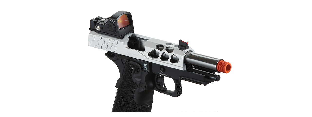 Lancer Tactical Stryk Hi-Capa 4.3 Gas Blowback Airsoft Pistol w/ Red Dot Sight (Black & Silver) - Click Image to Close