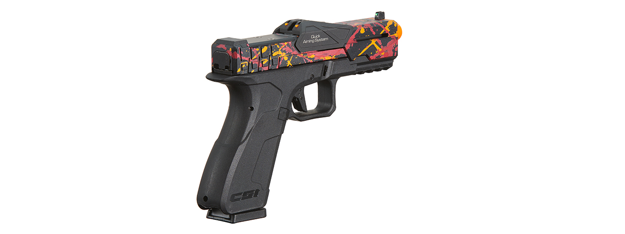 Poseidon CSI XG8 Gas Blow Back Aluminum Pistol - (Red/Orange/Black Splash Anodized)