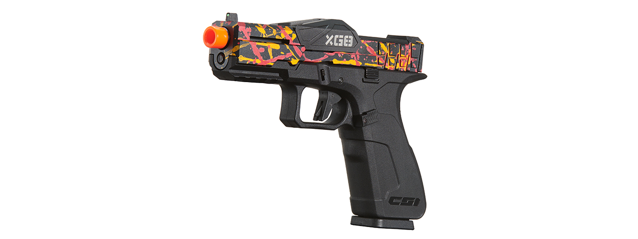 Poseidon CSI XG8 Gas Blow Back Aluminum Pistol - (Red/Orange/Black Splash Anodized)