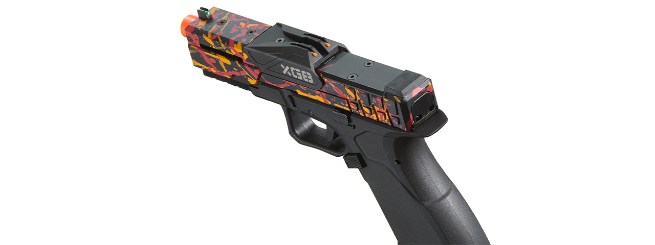 Poseidon CSI XG8 Gas Blow Back Aluminum Pistol - (Red/Orange/Black Splash Anodized)