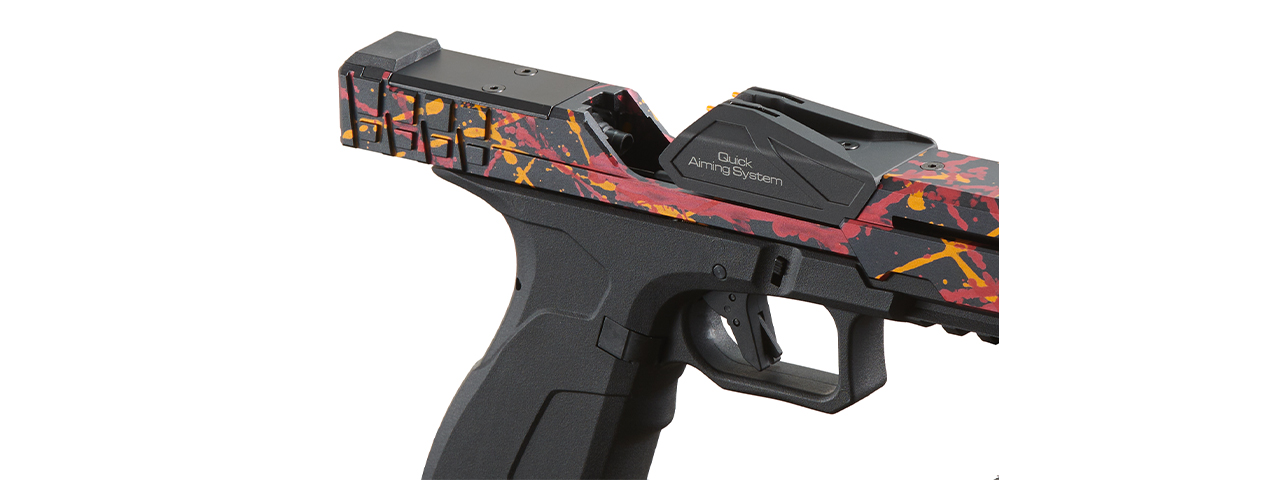 Poseidon CSI XG8 Gas Blow Back Aluminum Pistol - (Red/Orange/Black Splash Anodized)