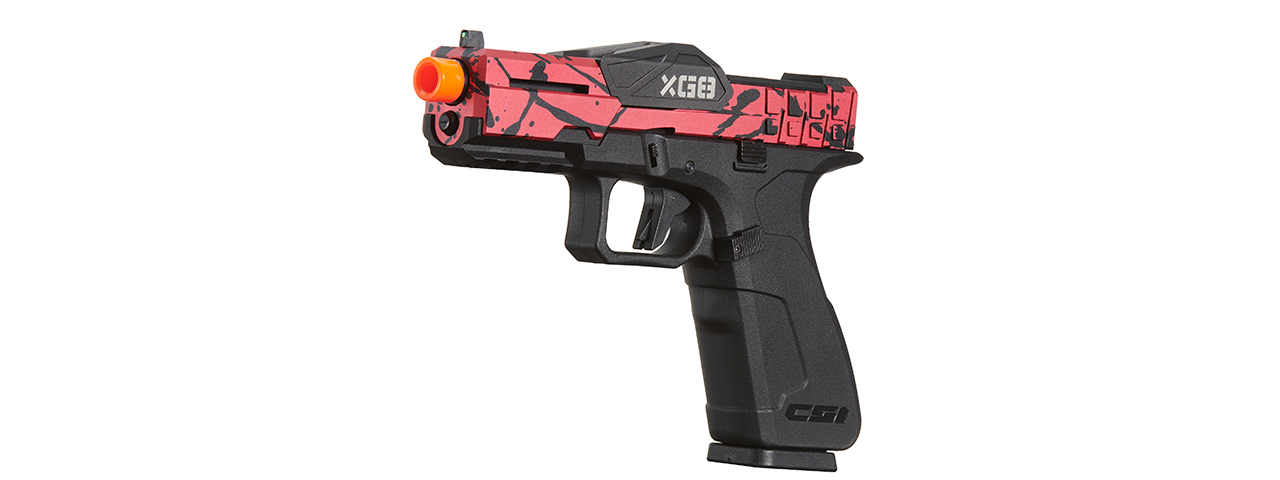 Poseidon CSI XG8 Gas Blow Back Aluminum Pistol - (Red/Black Splash Anodized) - Click Image to Close