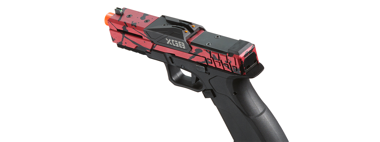 Poseidon CSI XG8 Gas Blow Back Aluminum Pistol - (Red/Black Splash Anodized) - Click Image to Close