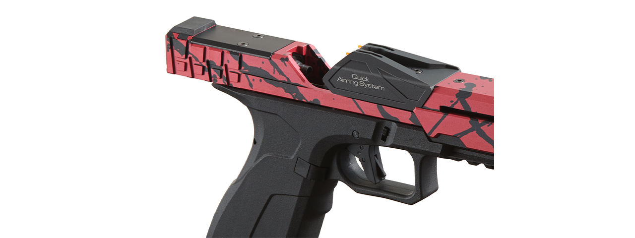 Poseidon CSI XG8 Gas Blow Back Aluminum Pistol - (Red/Black Splash Anodized) - Click Image to Close