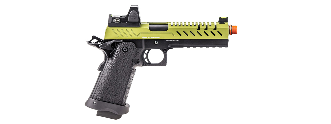 Vorsk Hi-Capa 5.1 GBB Pistol w/ Red Dot Sight - (Black/Green)